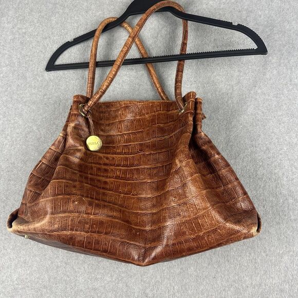 FURLA Bag Brown Embossed Croc‎ Print Leather Large Hobo